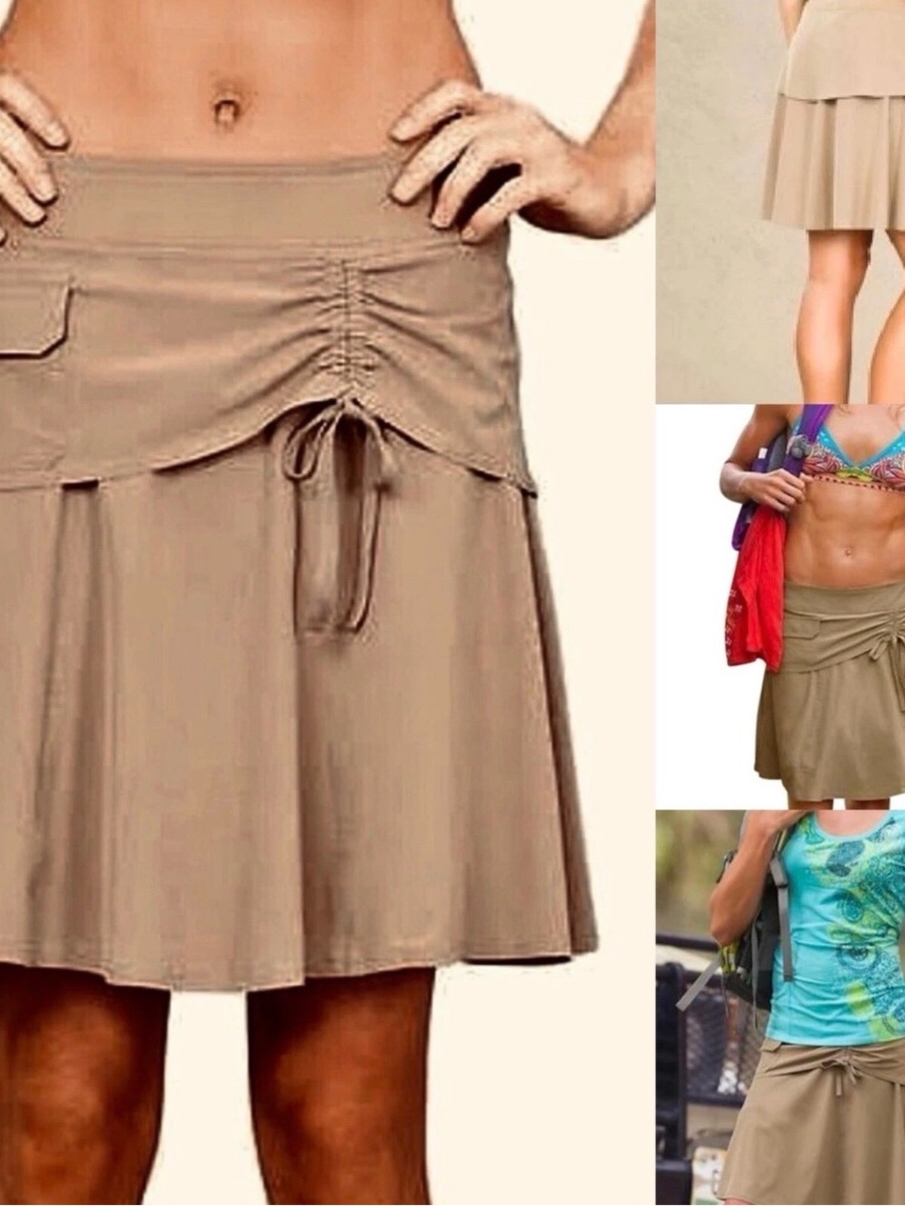 Athleta Tan Wherever A-Line Cargo Sporty Ruched Skort Size 8